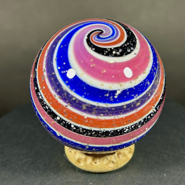 Steve Davis Art Glass Marble, Pretty in pink swirl, 2.17” 2003