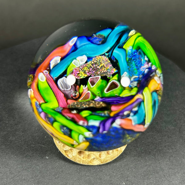 Doug Sweet Art Glass Marble, Dichro Milli sea floor delight, 1.86”