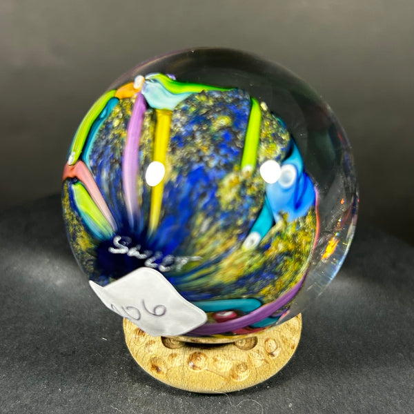 Doug Sweet Art Glass Marble, Dichro Milli sea floor delight, 1.86”