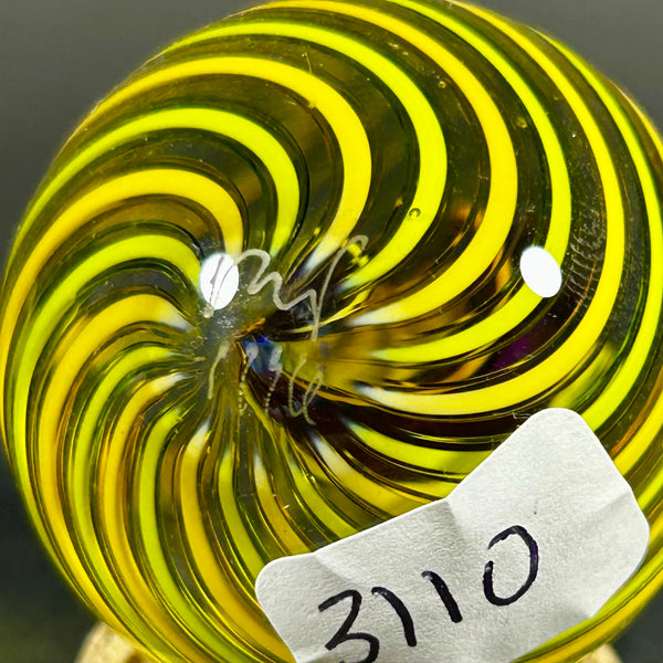 Fritz Lauenstein Art Glass Marble, fine zigs, yellow zags, 1.57”