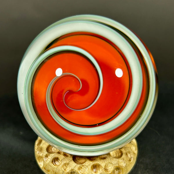 Fritz Lauenstein Art Glass Marble, Orange dream swirl 1.58”