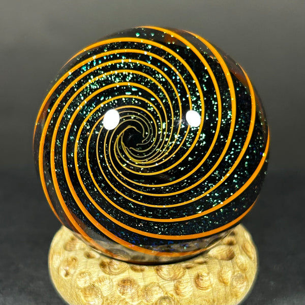 Geoffrey Beetem Art Glass Marble, deep dark Dichro bands  1.36”