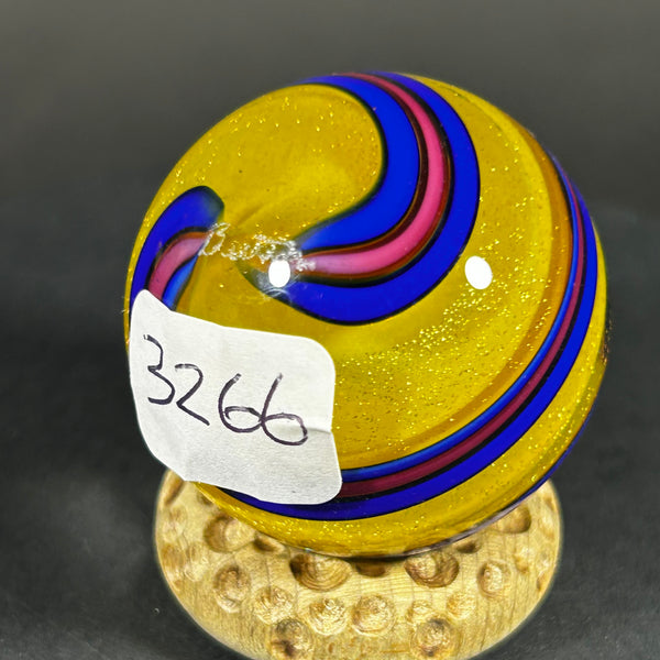 Geoffrey Beetem Art Glass Marble, Yellow dichroic core with spiral’s 1.39”