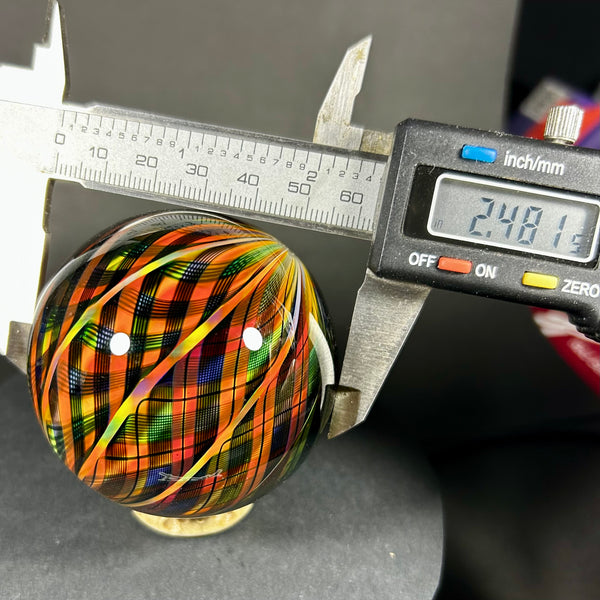 Hot House Glass Art Glass Marble, 10 section, rainbow weave super plaid, 2.48” Toebreaker 2006