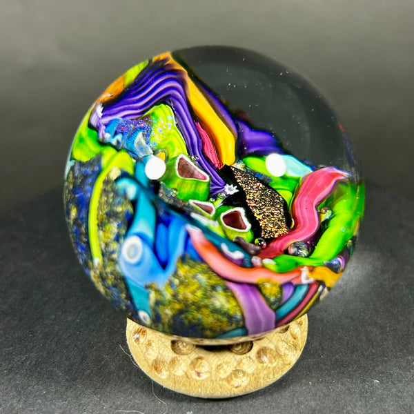 Doug Sweet Art Glass Marble, Dichro Milli sea floor delight, 1.86”