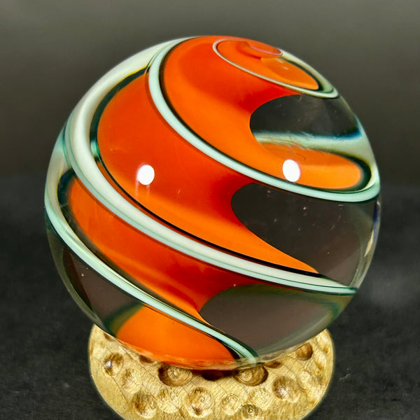Fritz Lauenstein Art Glass Marble, Orange dream swirl 1.58”