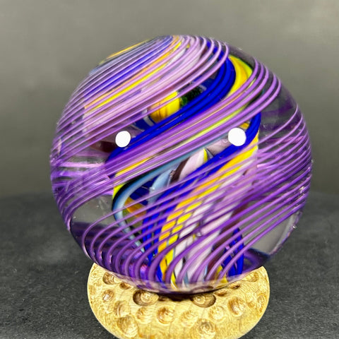 Jody Fine Art Glass Marble, fine lines on lines and a hidden core, 1.64”