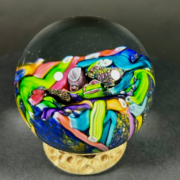 Doug Sweet Art Glass Marble, Dichro Milli sea floor delight, 1.86”