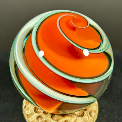 Fritz Lauenstein Art Glass Marble, Orange dream swirl 1.58”