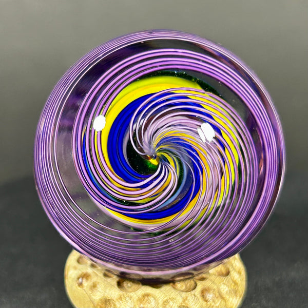 Jody Fine Art Glass Marble, fine lines on lines and a hidden core, 1.64”