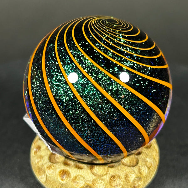 Geoffrey Beetem Art Glass Marble, deep dark Dichro bands  1.36”