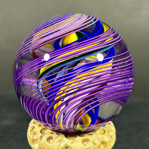 Jody Fine Art Glass Marble, fine lines on lines and a hidden core, 1.64”
