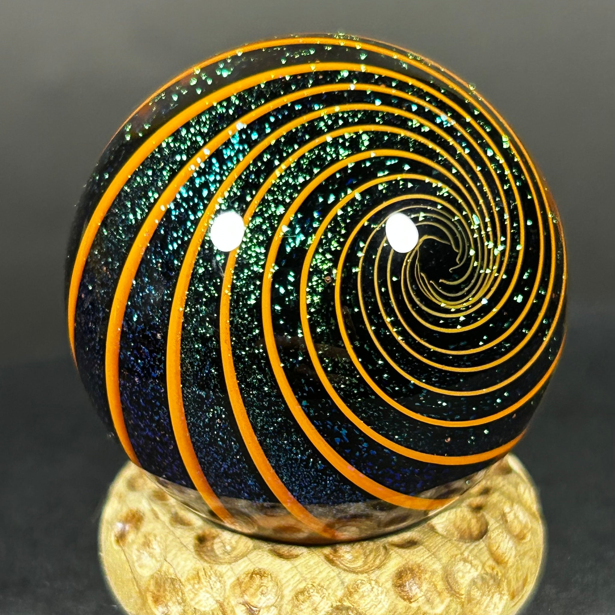 Geoffrey Beetem Art Glass Marble, deep dark Dichro bands  1.36”