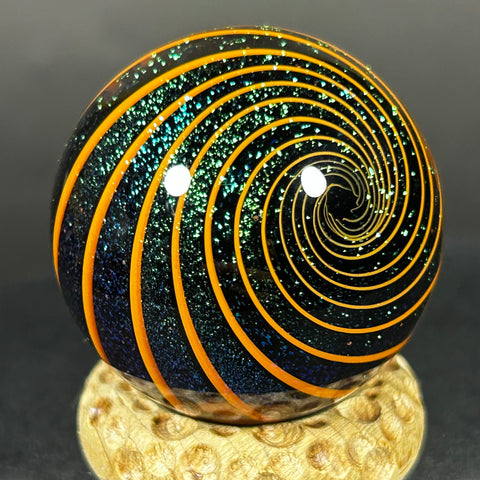 Geoffrey Beetem Art Glass Marble, deep dark Dichro bands  1.36”