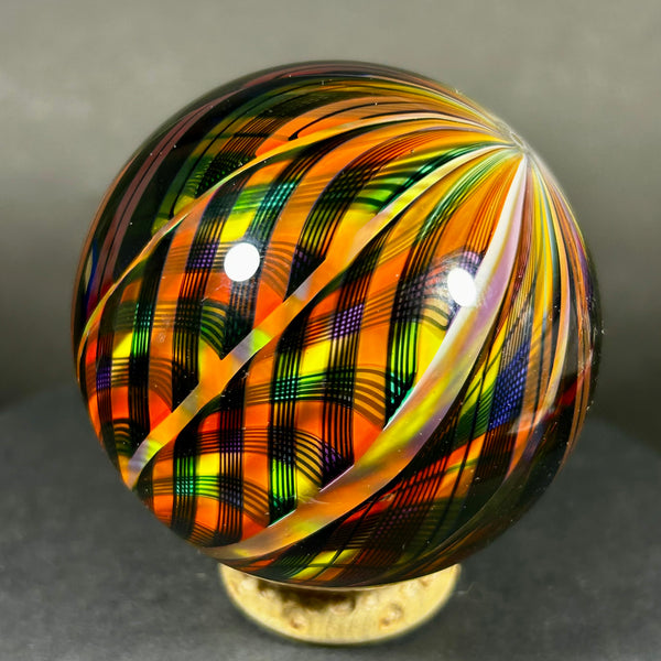 Hot House Glass Art Glass Marble, 10 section, rainbow weave super plaid, 2.48” Toebreaker 2006