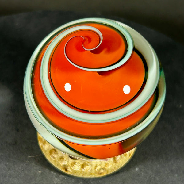 Fritz Lauenstein Art Glass Marble, Orange dream swirl 1.58”