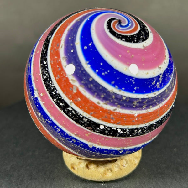 Steve Davis Art Glass Marble, Pretty in pink swirl, 2.17” 2003
