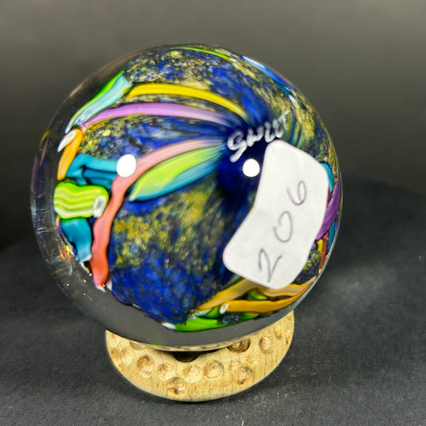 Doug Sweet Art Glass Marble, Dichro Milli sea floor delight, 1.86”