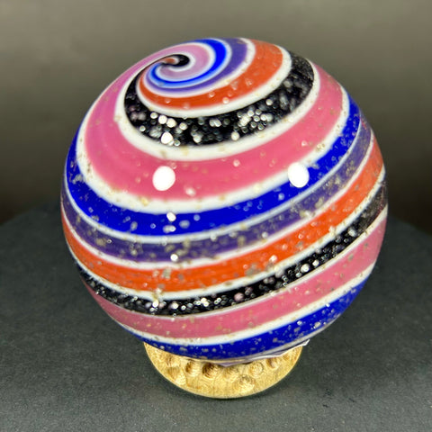 Steve Davis Art Glass Marble, Pretty in pink swirl, 2.17” 2003