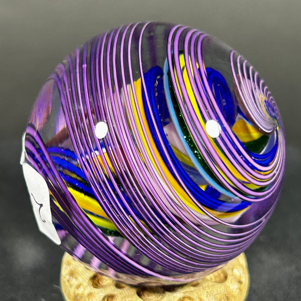 Jody Fine Art Glass Marble, fine lines on lines and a hidden core, 1.64”