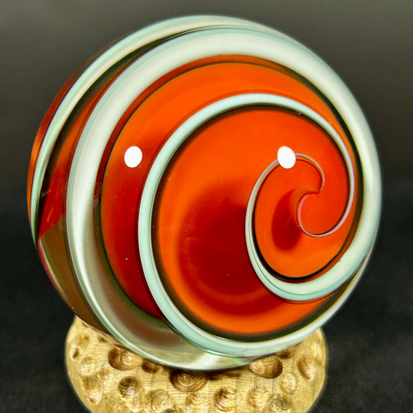 Fritz Lauenstein Art Glass Marble, Orange dream swirl 1.58”