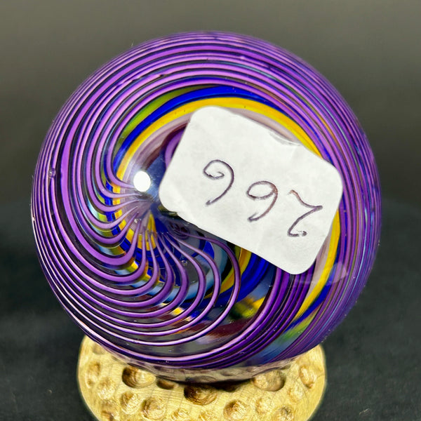 Jody Fine Art Glass Marble, fine lines on lines and a hidden core, 1.64”