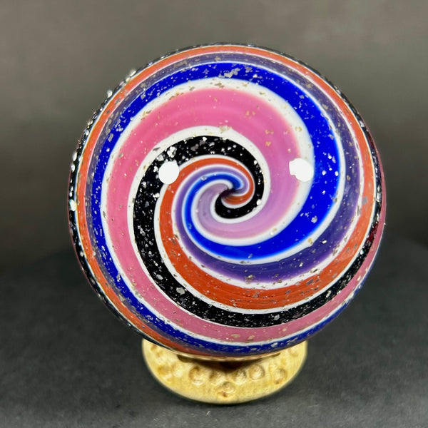 Steve Davis Art Glass Marble, Pretty in pink swirl, 2.17” 2003
