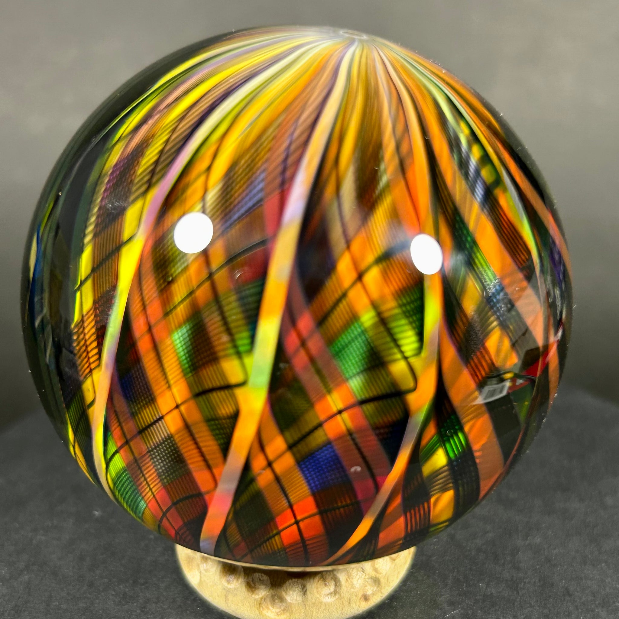 Hot House Glass Art Glass Marble, 10 section, rainbow weave super plaid, 2.48” Toebreaker 2006