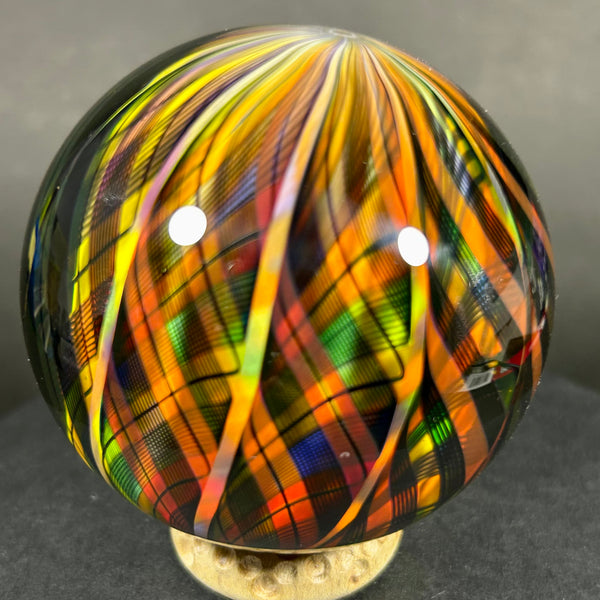 Hot House Glass Art Glass Marble, 10 section, rainbow weave super plaid, 2.48” Toebreaker 2006