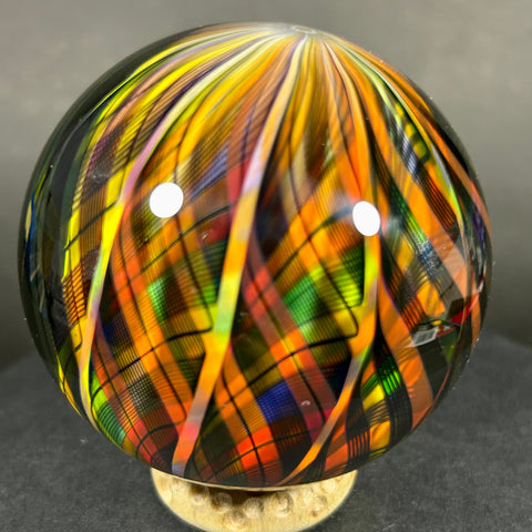 Hot House Glass Art Glass Marble, 10 section, rainbow weave super plaid, 2.48” Toebreaker 2006