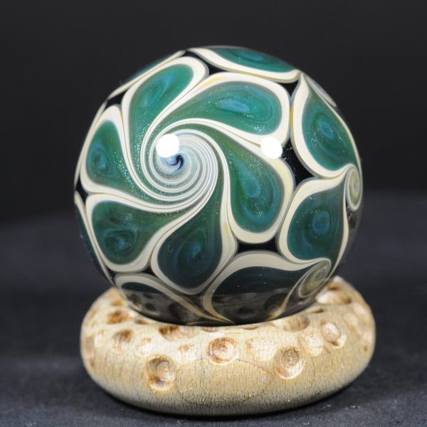 Douglas Ferguson Art Glass Marble, Reverse Vortex dream in Green