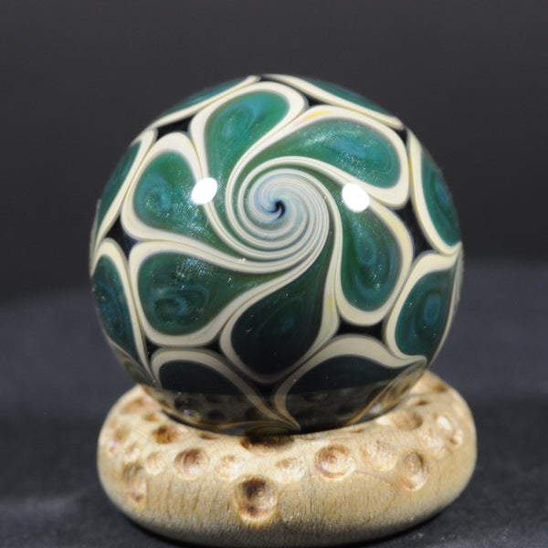 Douglas Ferguson Art Glass Marble, Reverse Vortex dream in Green