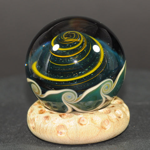 Douglas Ferguson Art Glass Marble, Reverse Vortex dream in Green