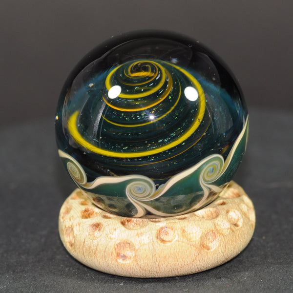 Douglas Ferguson Art Glass Marble, Reverse Vortex dream in Green