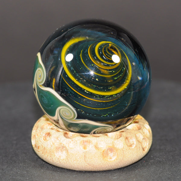 Douglas Ferguson Art Glass Marble, Reverse Vortex dream in Green