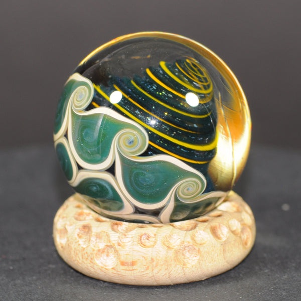 Douglas Ferguson Art Glass Marble, Reverse Vortex dream in Green