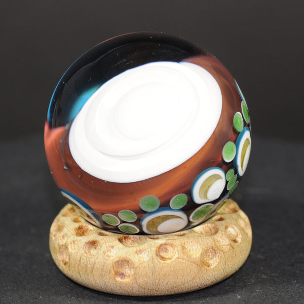 Douglas Ferguson Art Glass Marble, Floaty Cloud Core over lime dot stacks-*second*
