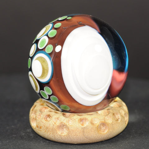 Douglas Ferguson Art Glass Marble, Floaty Cloud Core over lime dot stacks-*second*