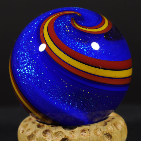 Geoffrey Beetem Art Glass Marble, Blue stardust spiral dream  1.39”