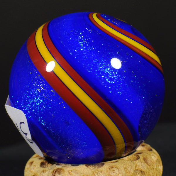 Geoffrey Beetem Art Glass Marble, Blue stardust spiral dream  1.39”