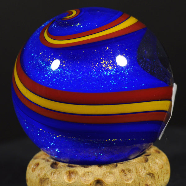 Geoffrey Beetem Art Glass Marble, Blue stardust spiral dream  1.39”