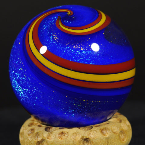 Geoffrey Beetem Art Glass Marble, Blue stardust spiral dream  1.39”