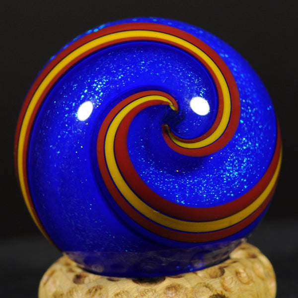 Geoffrey Beetem Art Glass Marble, Blue stardust spiral dream  1.39”