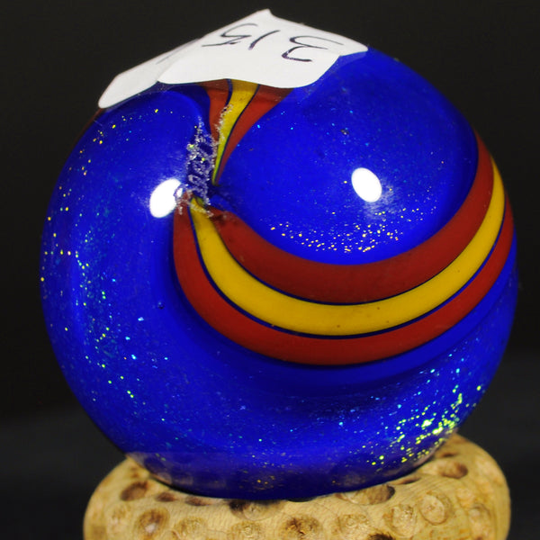 Geoffrey Beetem Art Glass Marble, Blue stardust spiral dream  1.39”