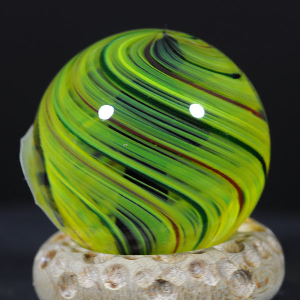 Mark Matthews Yellow Neon Spiral, with Dark Helix Core, Art glass marble 1.17"