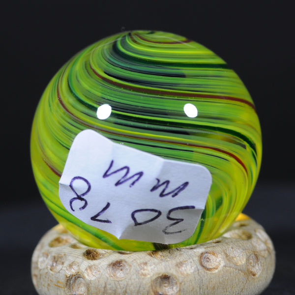 Mark Matthews Yellow Neon Spiral, with Dark Helix Core, Art glass marble 1.17"