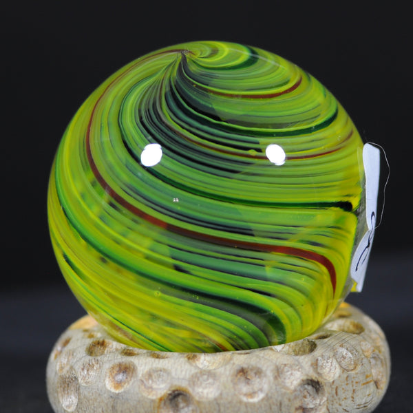 Mark Matthews Yellow Neon Spiral, with Dark Helix Core, Art glass marble 1.17"