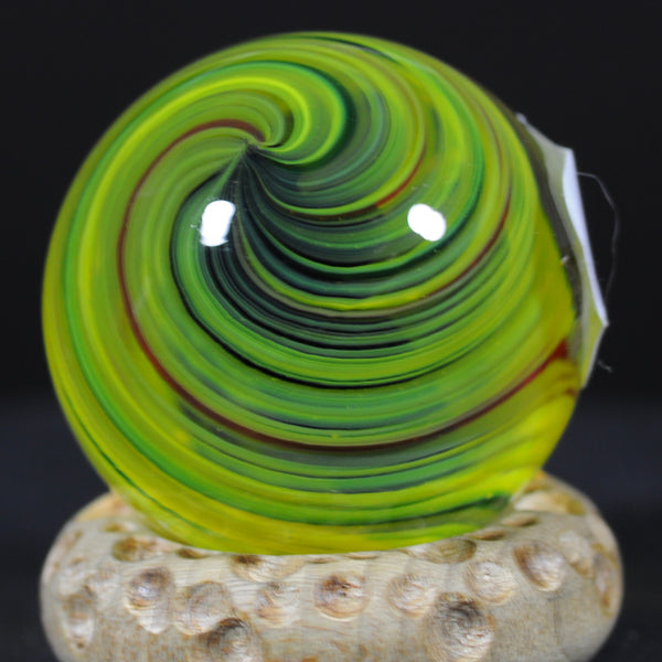 Mark Matthews Yellow Neon Spiral, with Dark Helix Core, Art glass marble 1.17"