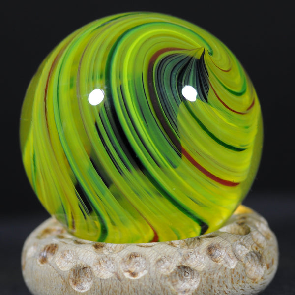 Mark Matthews Yellow Neon Spiral, with Dark Helix Core, Art glass marble 1.17"