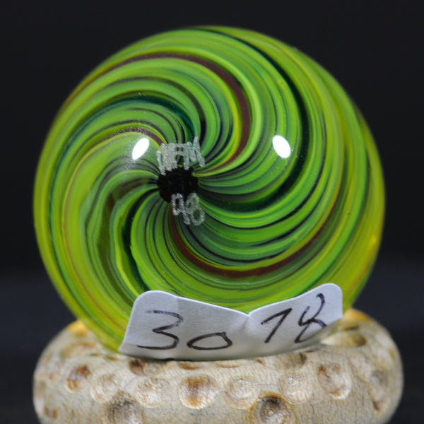Mark Matthews Yellow Neon Spiral, with Dark Helix Core, Art glass marble 1.17"